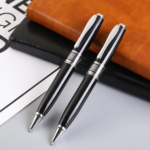 新款黑色圆珠笔笔 钢杆材质中油笔印刷logo金属圆珠笔厂家批发